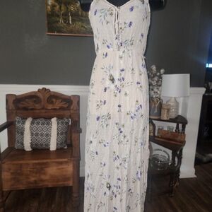 Promesa Cream Floral Maxi Dress with Blue and Purple Accents